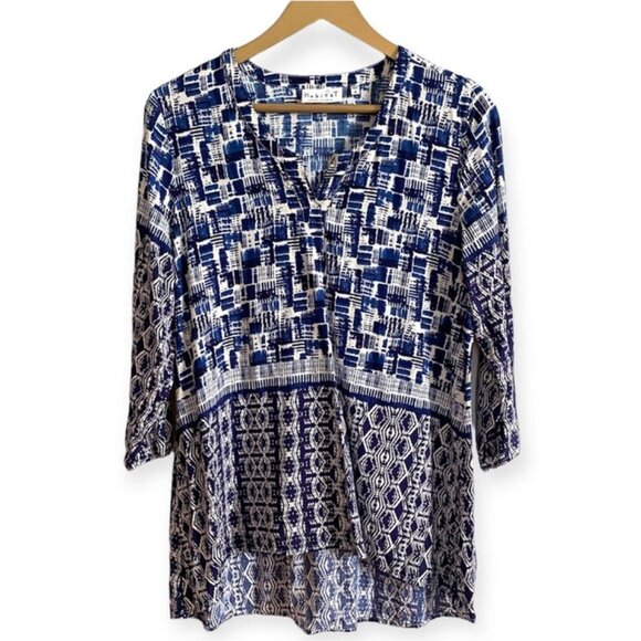 Habitat Blue and White Mayan Border Tunic Top - Picture 1 of 12